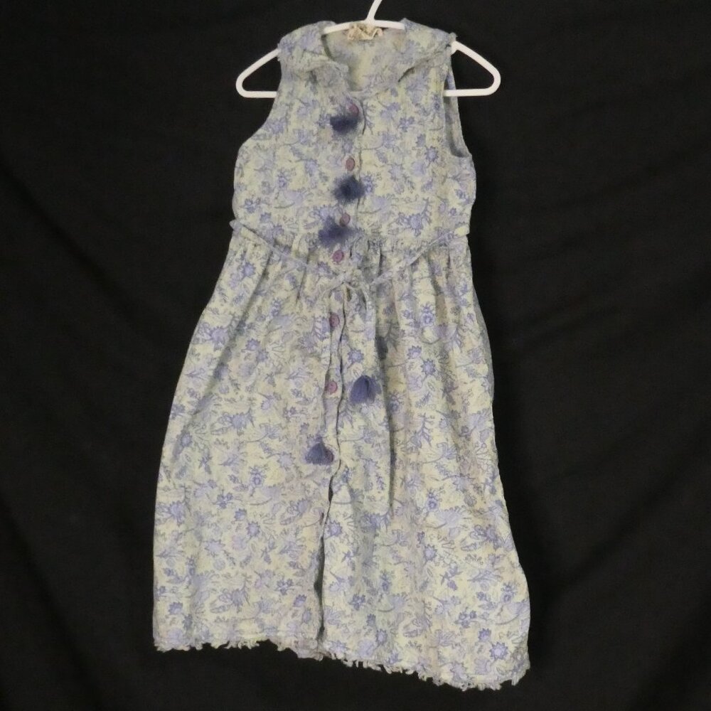 CORNELLOKI | size 3/4 | Vintage Inspired Floral Button-Up Dress | Blue Pom-Poms